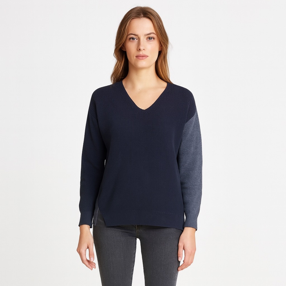 Michael Stars Los Angeles Color Block V-Neck Sweater‎ Women’s Black Gray X Small
